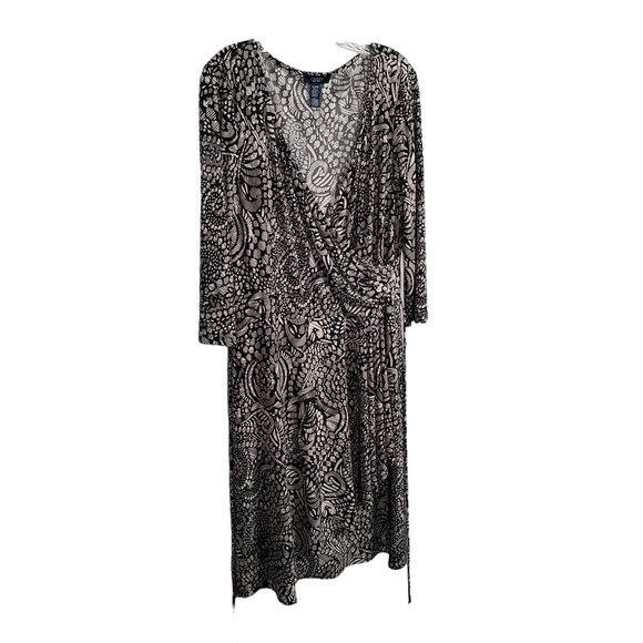 Chaps Dresses & Skirts - Chaps NWT Size XL Dress Jersey Knit Midi Stretch Faux Wrap Belt Abstract Black